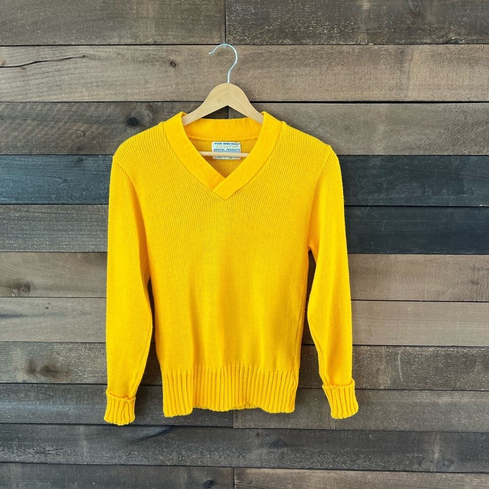 Vintage Bristol Gold V-Neck Award Sweater Made in USA Retro Knit Unisex